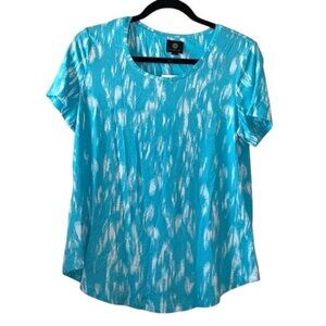 JM Collection Petites Medium Seaf Blue Combo Abstract Print Rayon Blend Short Sl
